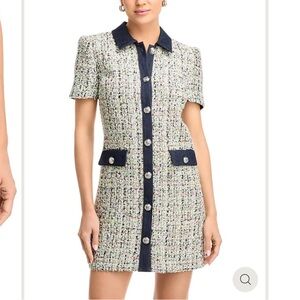 Cinq à Sept Pammy Bouclé Dress - Navy and Cream